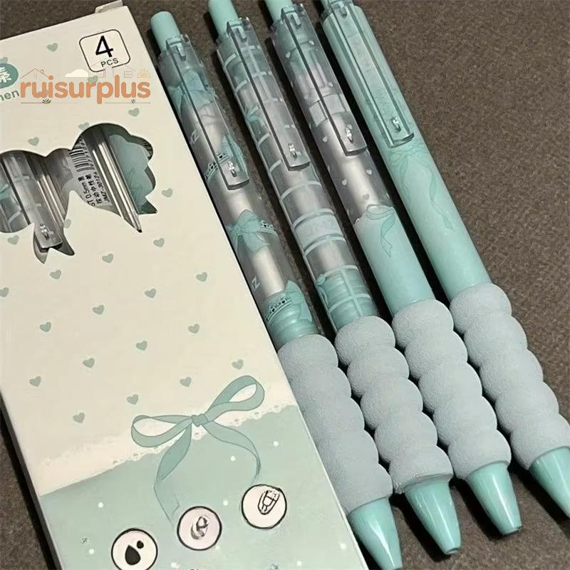 [Rui-t] 4 ชิ้น Qui Drying ปากกา 0.5 มม. Fine Nib เขียนเรียบ Kawaii Bowknot Design สําหรับนักเรียนโรง