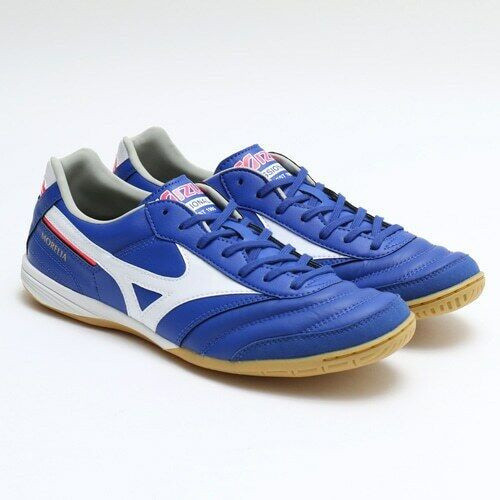 SWWR รองเท้าฟุตบอลในร่ม Mizuno MORELIA IN Blue White Matching ใหม่เอี่ยมพร้อมกล่อง รุ่น Q1GA2001