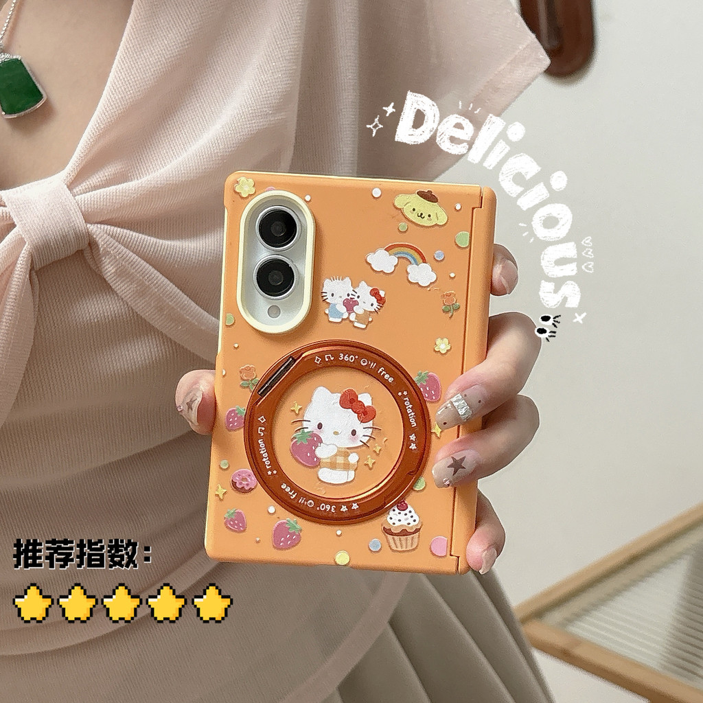 New style การ์ตูน น่ารัก สตรอเบอร์รี่ Kitty Cat ฝังตัว Magnetic holder Skin feel เคส สำหรับ Samsung Galaxy Fold8 Wide Case ชุดสามชิ้นที่ถอดออกได้รวมทุกอย่าง แกนกลางแม่เหล็ก ป้องกันการตก พลิกปก เคส