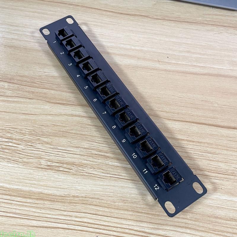 Feela 12-Port CAT5e Shielded Patch Panel RJ45 10G Ready Metal Housing Color-Coded Labeling สําหรับ T
