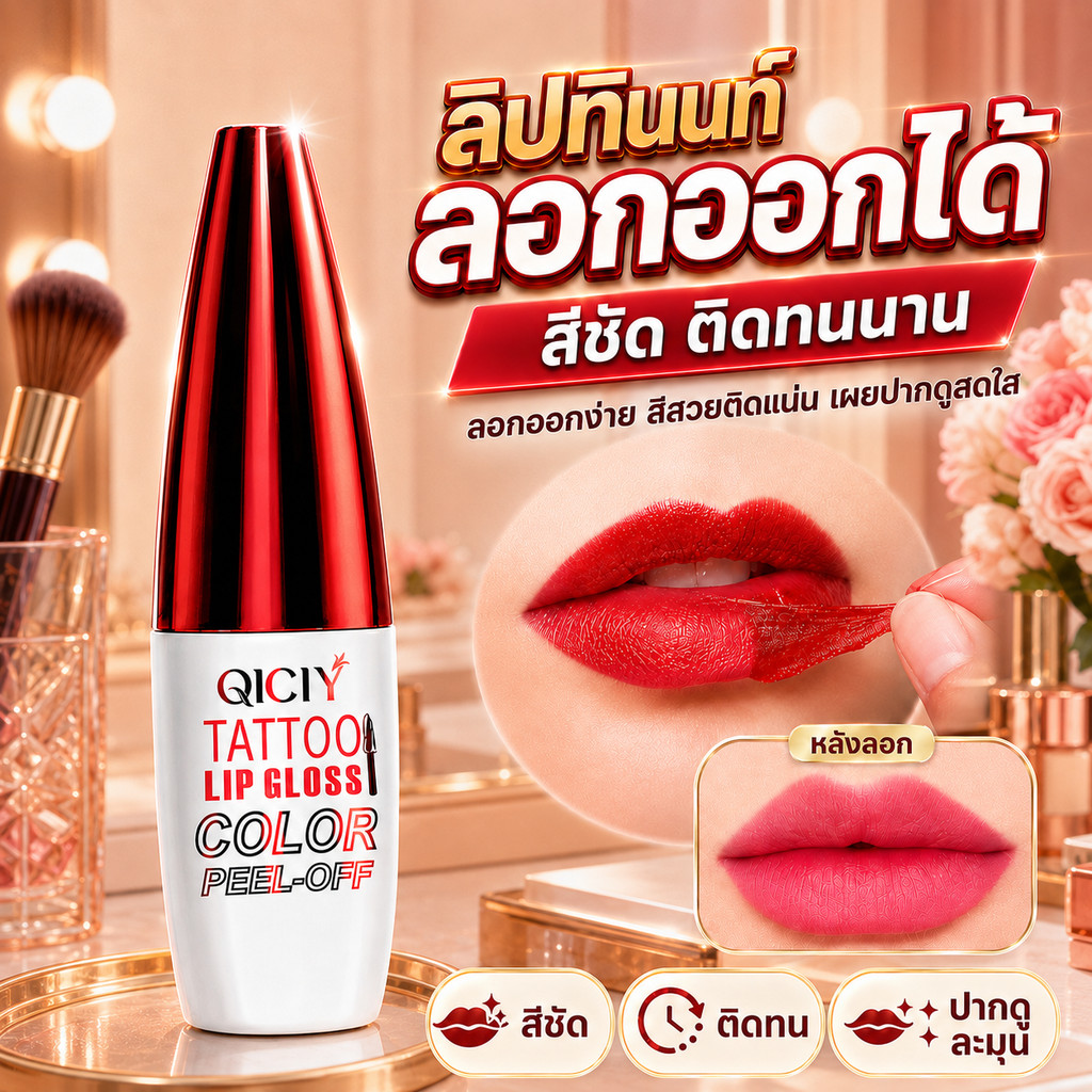 QICIY ลิปทินท์ลอกได้ 4 เฉดสี กันน้ำ สีชัด ติดทนนาน ไม่ติดแก้ว บำรุงริมฝีปาก ใช้ง่าย