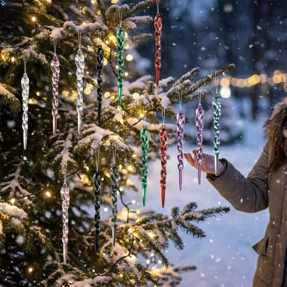 WELLNESSHAVEN 12 ชิ้นต้นคริสต์มาส Icicle เครื่องประดับ,อะคริลิค Shatterproof Xmas Icicle จี้,โปร่งใส