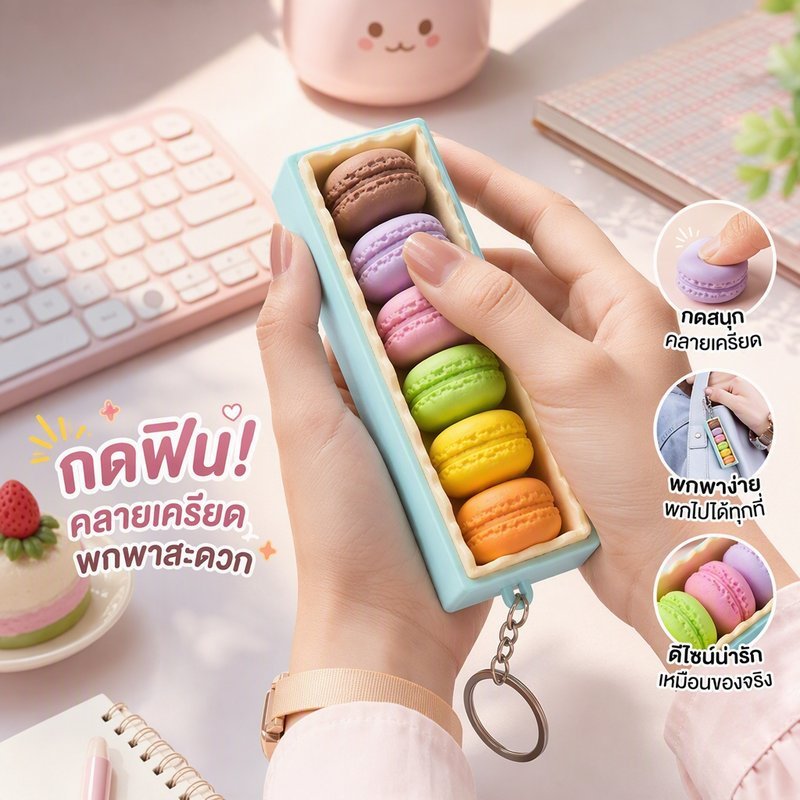 Macaron ASMR Clicker ของเล่นคลายเครียด Fidget Toy เสียง Clicky กดเพลิน พวงกุญแจ ขนมจิ๋ว