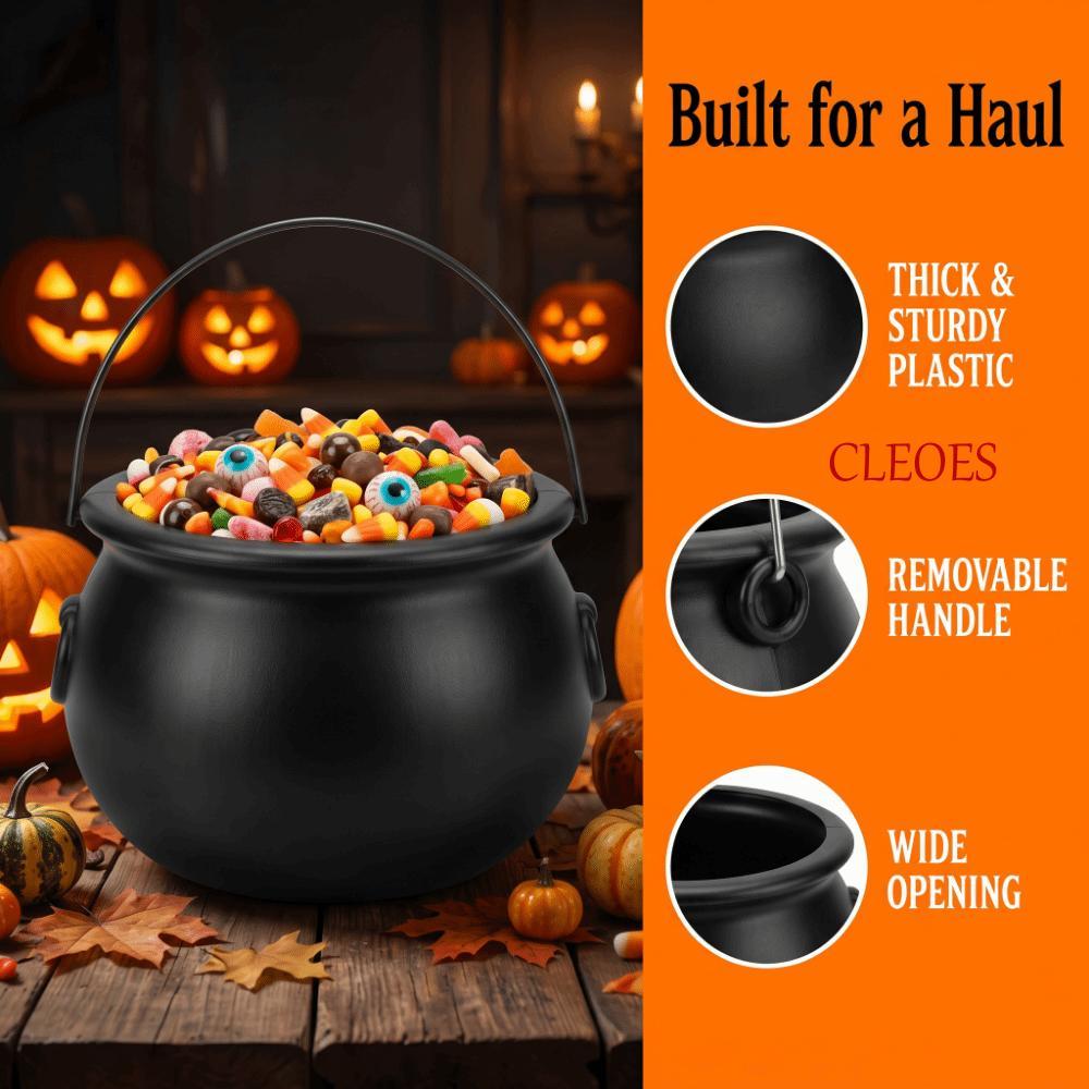 CLEOES Halloween Cauldron, 32 ซม. Black Witch Cauldron Bucket, Festival Classical Extra-large Plasti