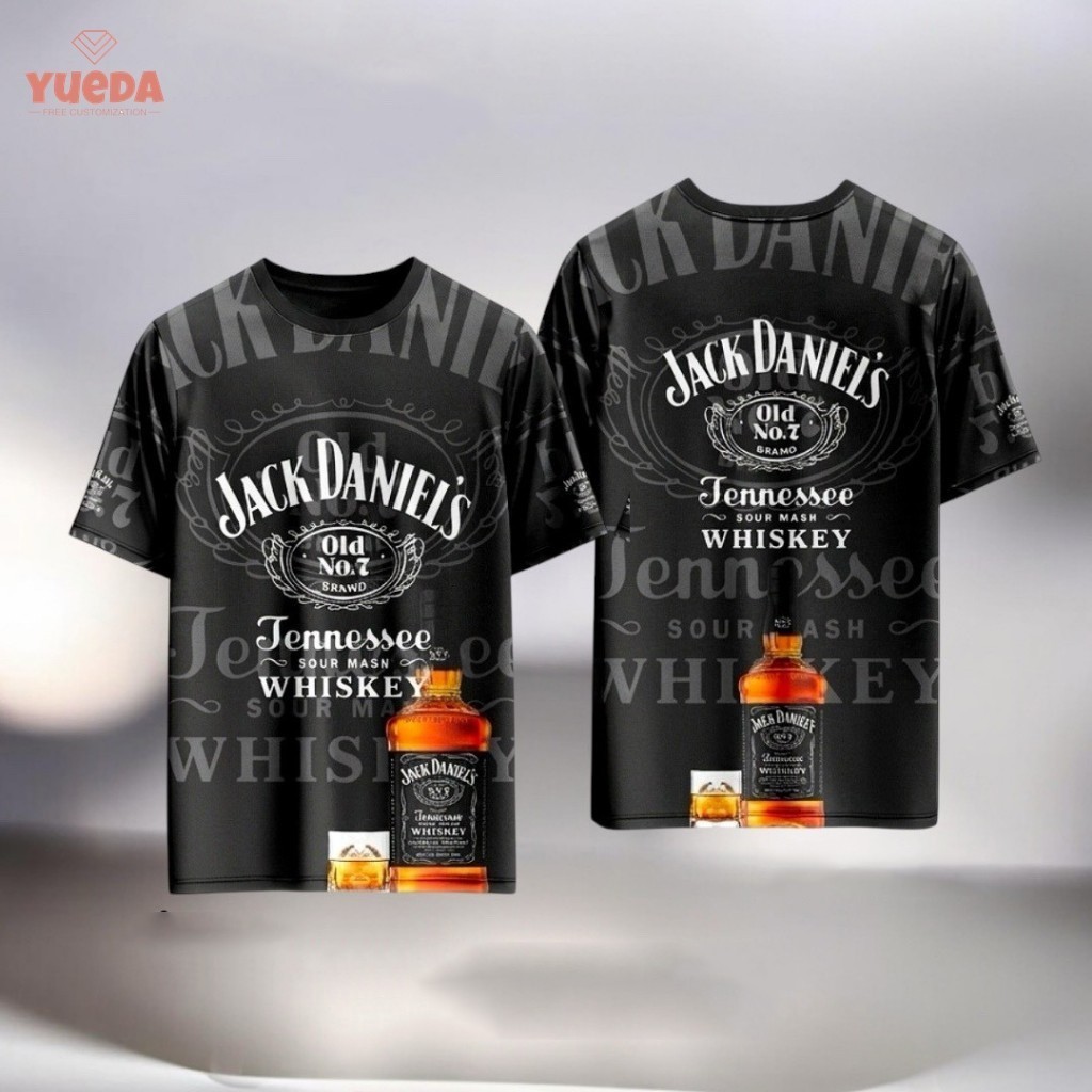 เสื้อยืด Jack Daniel พิมพ์ลายเต็มตัว สีดํา
