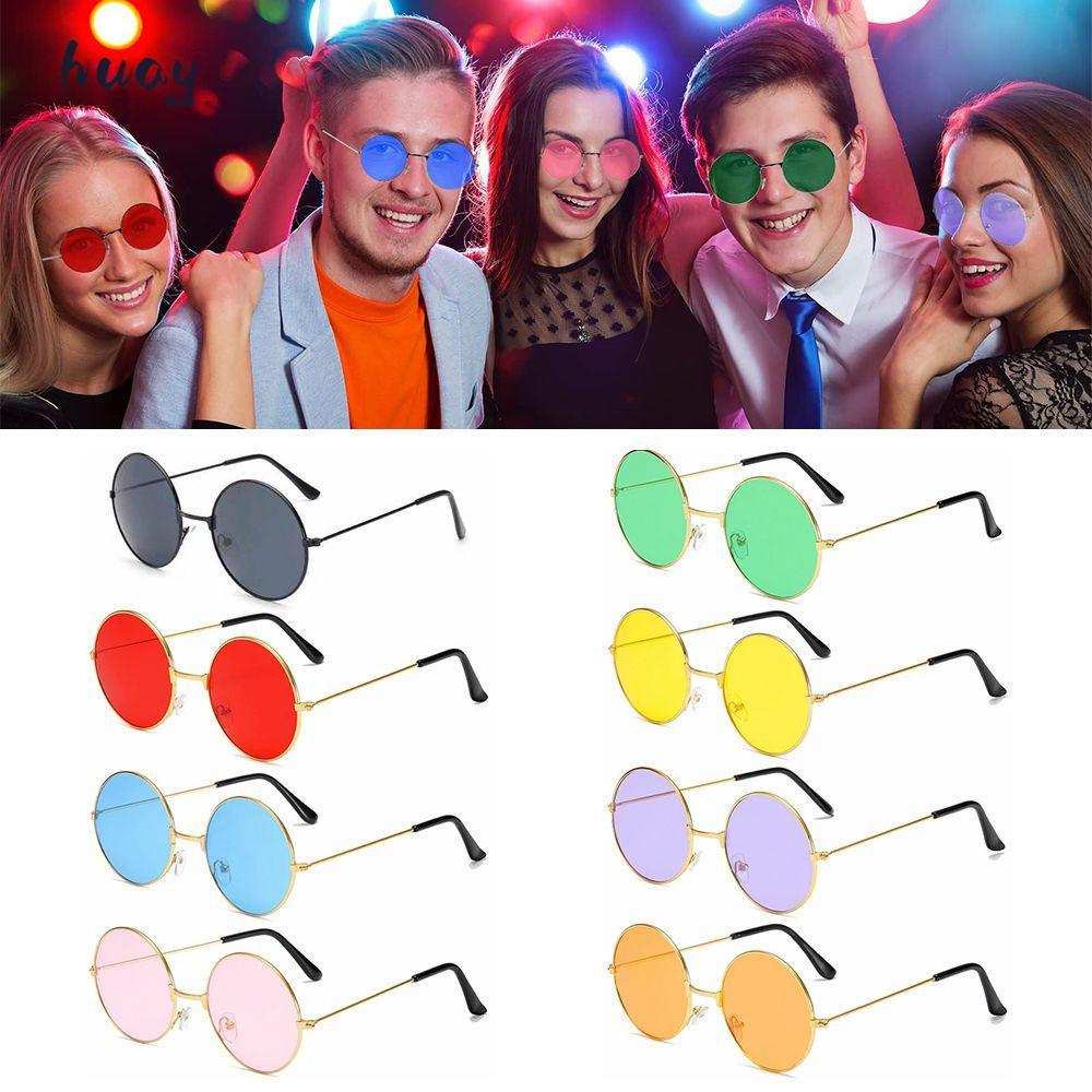 HUAYU แว่นกันแดดโลหะ Retro Party Disco Circle Glasses