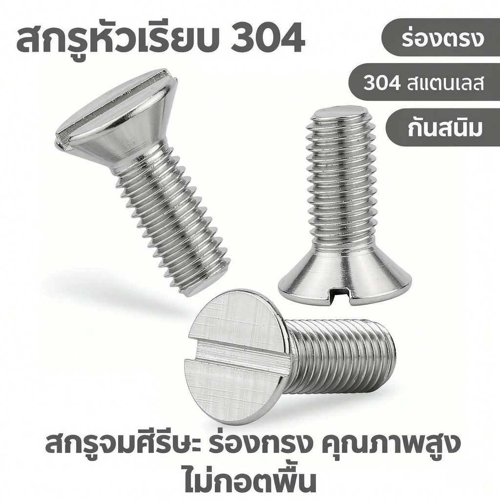 GB68 304 สแตนเลส one-word slot consunk หัวสกรู slotted สกรูหัวแบน M1.6M2M2.5M3M4M5M6M8M10JUNO