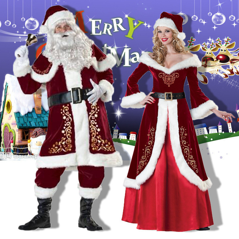 M-6XL Santa คอสเพลย์เครื่องแต่งกายคริสต์มาสผู้ใหญ่ผู้ชายผู้หญิง Santa คู่เครื่องแต่งกาย IRB1