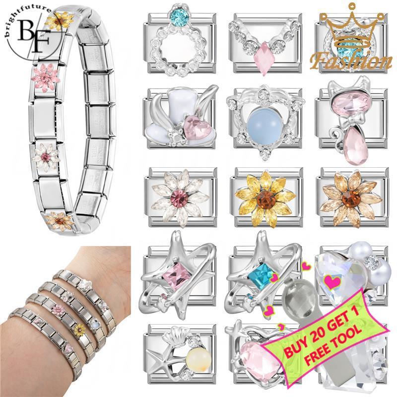 เพชรสีชมพูเขากวางอิตาลีสร้อยข้อมือเสน่ห์พอดี9มิลลิเมตรสร้อยข้อมือสแตนเลสเครื่องประดับทําอุปกรณ์ทําเองย้อนยุคบุคลิกภาพโมดูลสร้อยข้อ