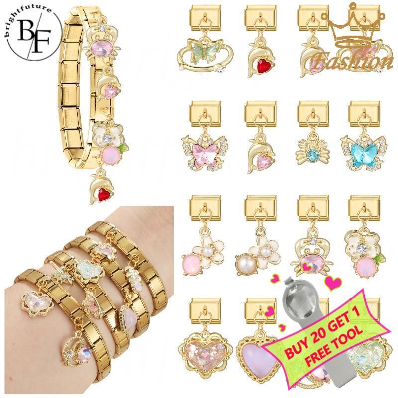 ดอกไม้ปูจี้อิตาเลี่ยน Charm สร้อยข้อมือ Fit 9 มม.สร้อยข้อมือสแตนเลสเครื่องประดับทําอุปกรณ์ DIY Retro บุคลิกภาพโมดูลสร้อยข้อมือ