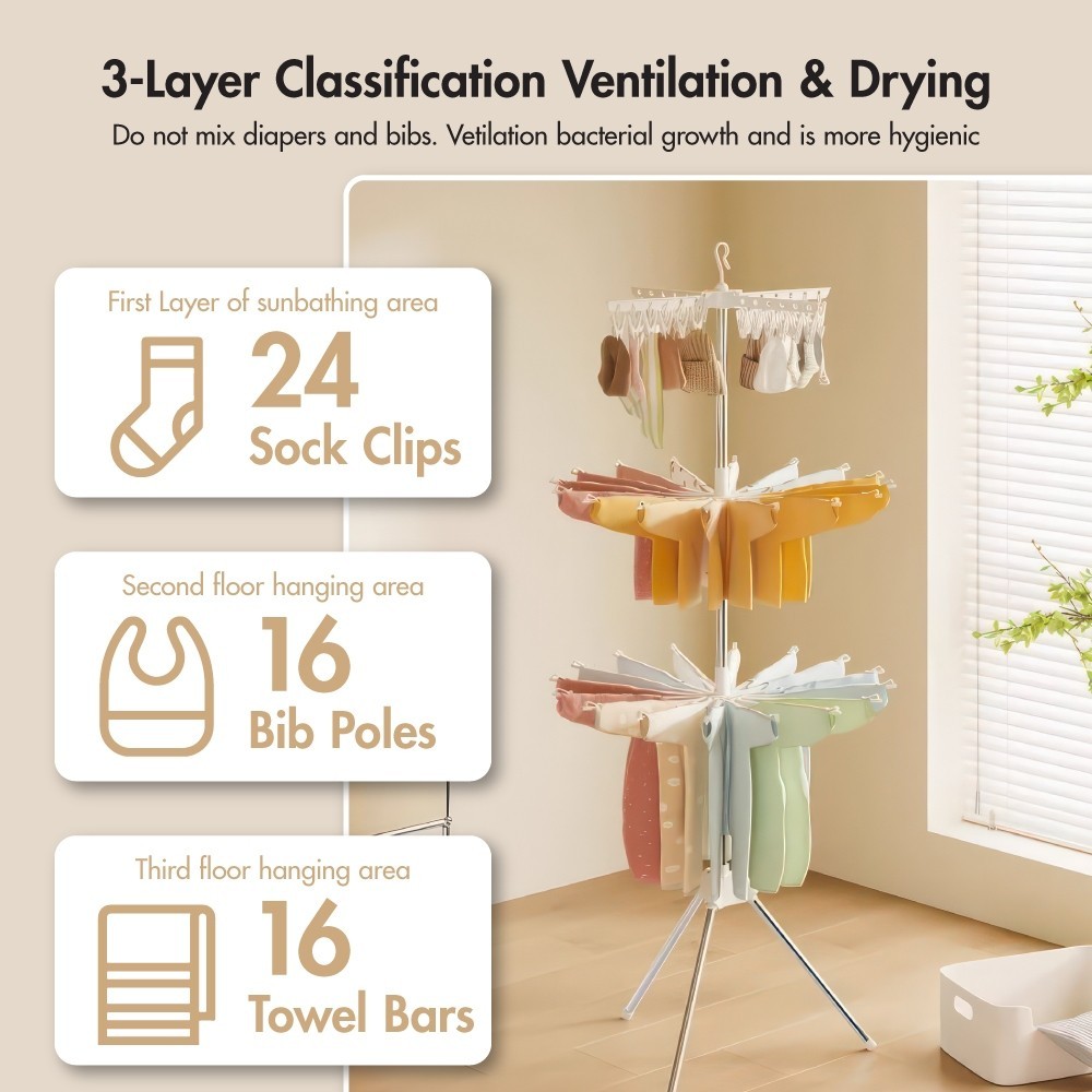 Yima 3-Tier Tripod Clothing Rack (White) - Laundry | Rack | Organizer | Towels