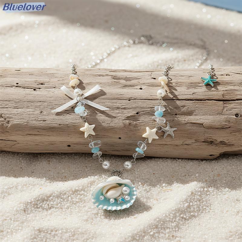 Bluelover Hypoallergenic Ocean Themed Starfish Shell Pearl Nelace Skin Friendly Jewelry for Sensitiv