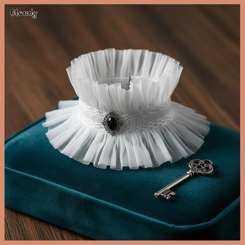 [Cloudy] Gothic Style Ruffle Collar Victorian Lace Jabot Ne Jewelry White Choker for Fashion Show Ac