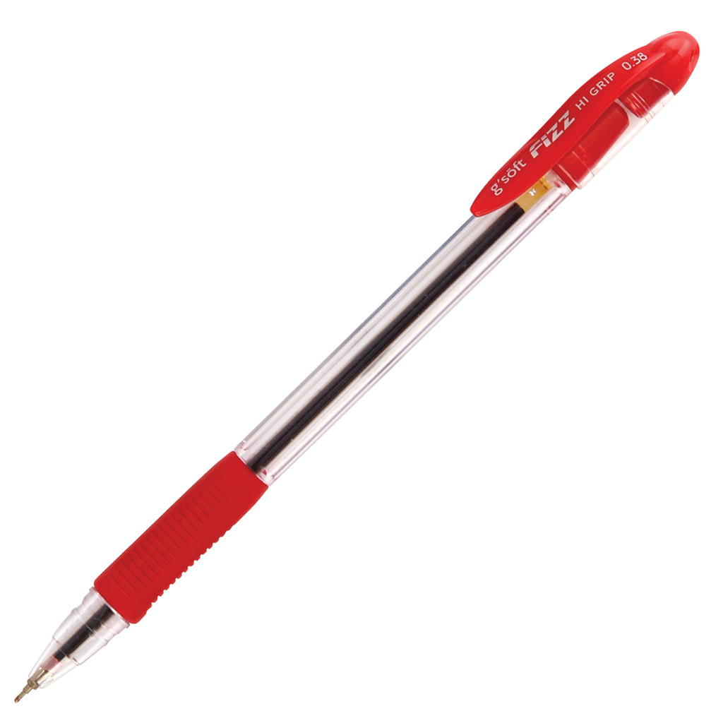 ปากกาลูกลื่น 0.38 มม. จีซอฟท์ HI-GRIP สีแดง
