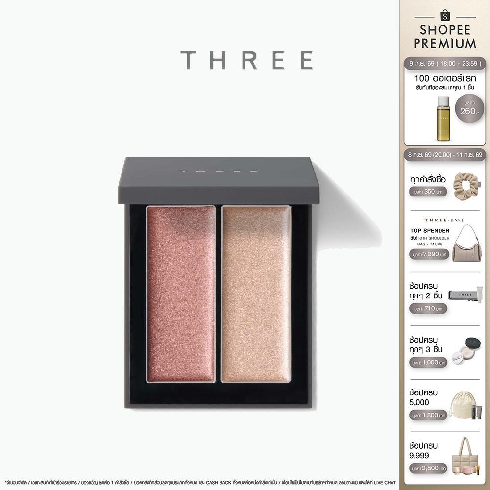 THREE Shimmering Glow Duo R 5.2g ชิมเมอริง โกลว์ ดูโอ้ อาร์ พาเลตต์บลัชและไฮไลท์ในตลับเดียว