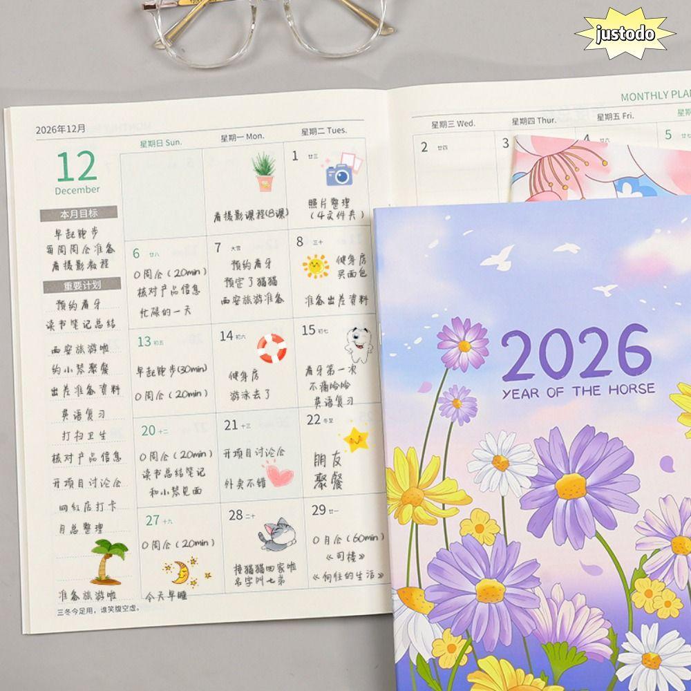 JUSTO 2026 Schedules Notebook, Learning Plan Work Efficiency Planner Notebook, Portable A4 A5 Life C