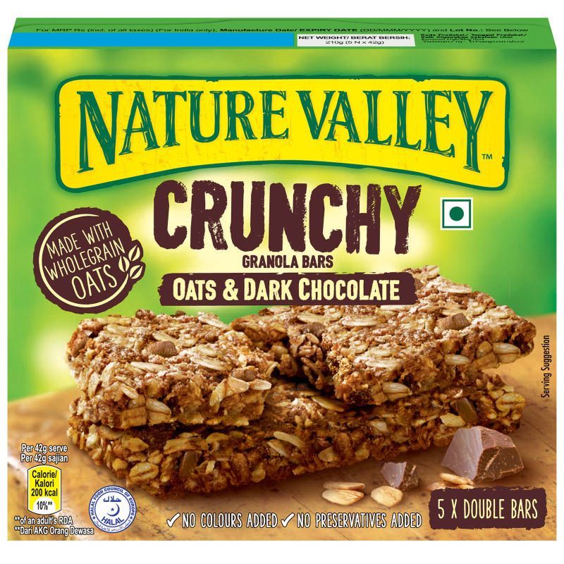 เนเจอร์แวลเล่ย์ธัญพืชอบกรอบชนิดแท่งรสข้าวโอ๊ตและช็อกโกแลต 210กรัม Nature Valley Bar Oat Choc210g
