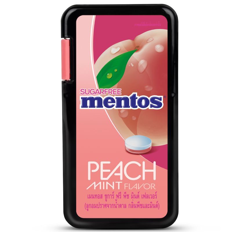 เมนทอสลูกอมชูการ์ฟรีพีชมินต์เฟลเวอร์ 21กรัม Mentos Sugarfree Peach Mint flavor Candy 21g.