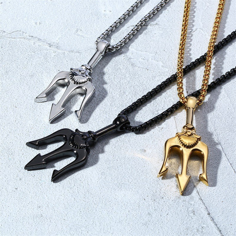 9.11-ไทเทเนียมเหล็ก Aquaman Trident จี้ผู้ชายสร้อยคอจี้เรียบง่ายอุปกรณ์เสริมเครื่องประดับ