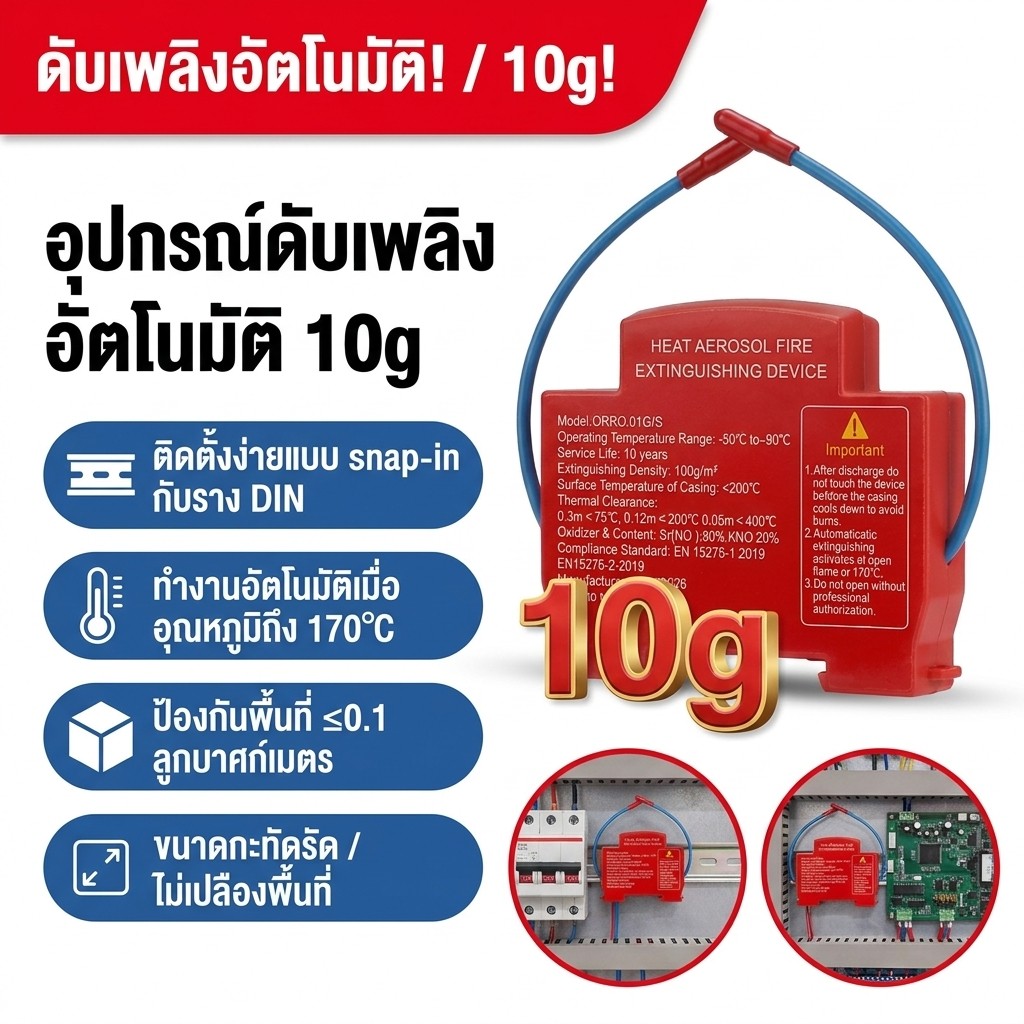 อุปกรณ์ดับเพลิงไฟฟ้า, สัญญาณเตือนตู้ควบคุม ถังดับเพลิงไฟฟ้าอัตโนมัติติดตั้งอยู่บนราง DIN แบบสองสาย เพื่อป้องกันตู้ไฟฟ้าไ
