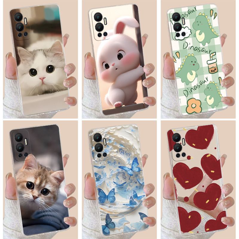 สําหรับ Infinix Hot 12 X6817 X6817B ซิลิโคนใส Soft TPU Jelly ปลอกกระต่ายน่ารักแมว Dinasaur รูปแบบเคส