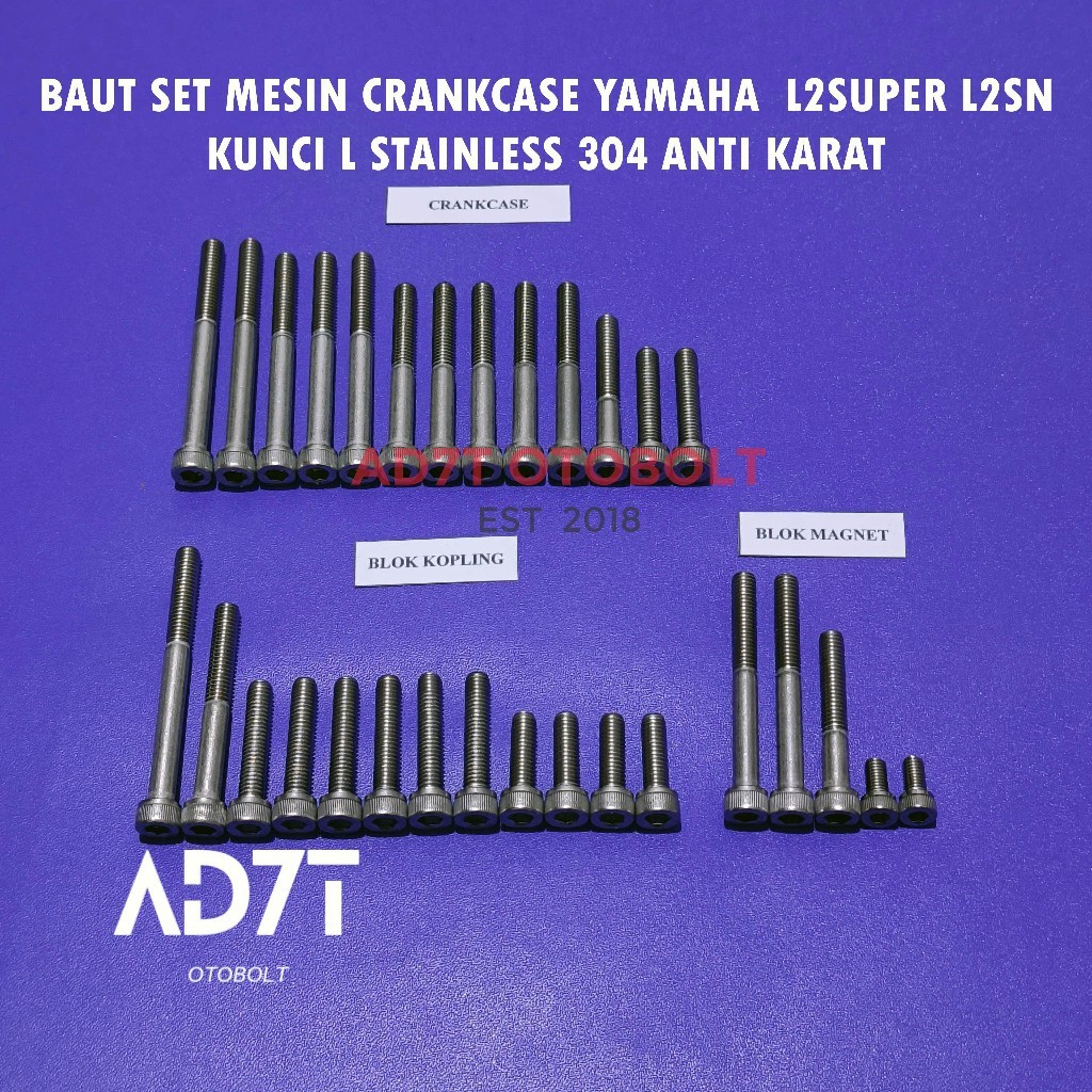 MESIN Yamaha L2 Super L2 SN Crankcase Engine Bolt กุญแจ L สแตนเลส