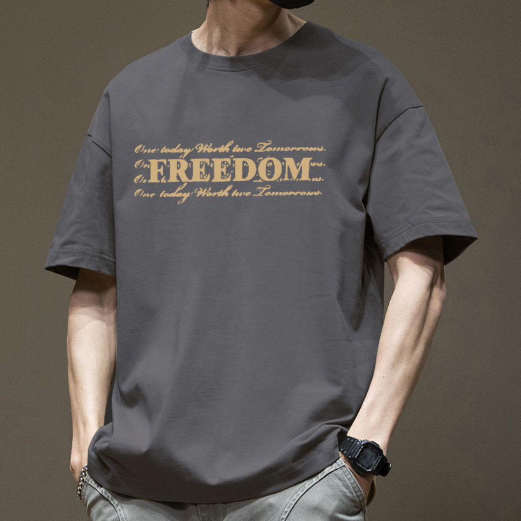 เสื้อยืดคอกลมแขนสั้นหลวมระบายอากาศได้ดีสำหรับผู้ชายไซส์ใหญ่ ผ้าฝ้ายแท้