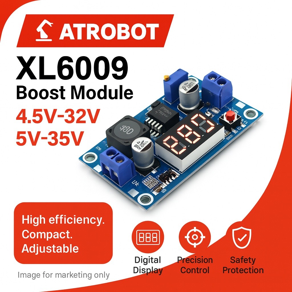 XL6009 DC-DC Boost Converter โมดูลเพิ่มแรงดัน 4.5-32V to 5-35V จอแสดงผล ปรับค่าได้ แม่นยำสูง