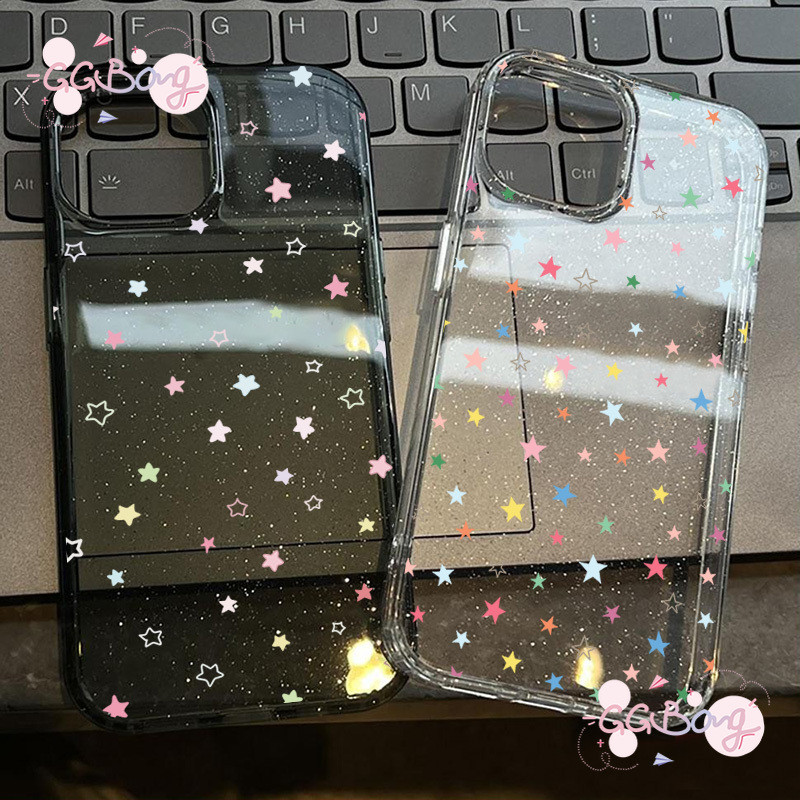 เคสไอโฟน11 สำหรับ IPhone 16 17 air 12 13 11 15 14 Pro Max XR X XS 7 15 14 Plus สีสันสดใสผงกากเพชรดาวน้อยฝาครอบพลาสติกใส