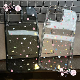 เคสไอโฟน11 สำหรับ IPhone 16 17 air 12 13 11 15 14 Pro Max XR X XS 7 15 14 Plus สีสันสดใสผงกากเพชรดาวน้อยฝาครอบพลาสติกใส
