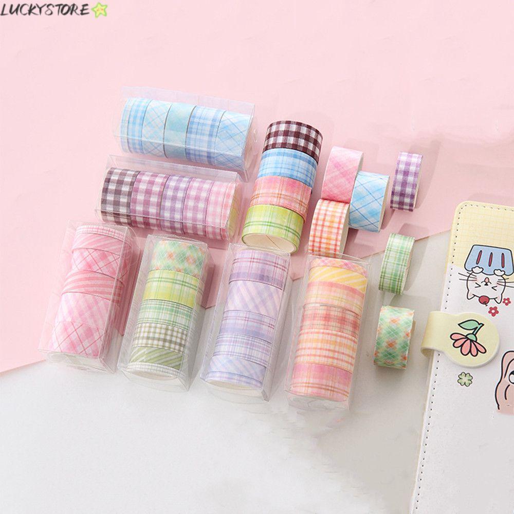 LUCKYSTORE 6 ม้วน/กล่องชุดเทป Washi อุปกรณ์การเรียน Grid Washitape DIY สติ๊กเกอร์ติดไดอารี่
