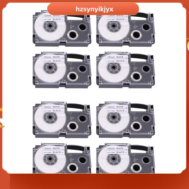 hzsynyikjyx8 Pack 12mm Black On White Label Tape Label Maker ใช้งานร่วมกับ KL1500 KL2000 KL7000 KL72