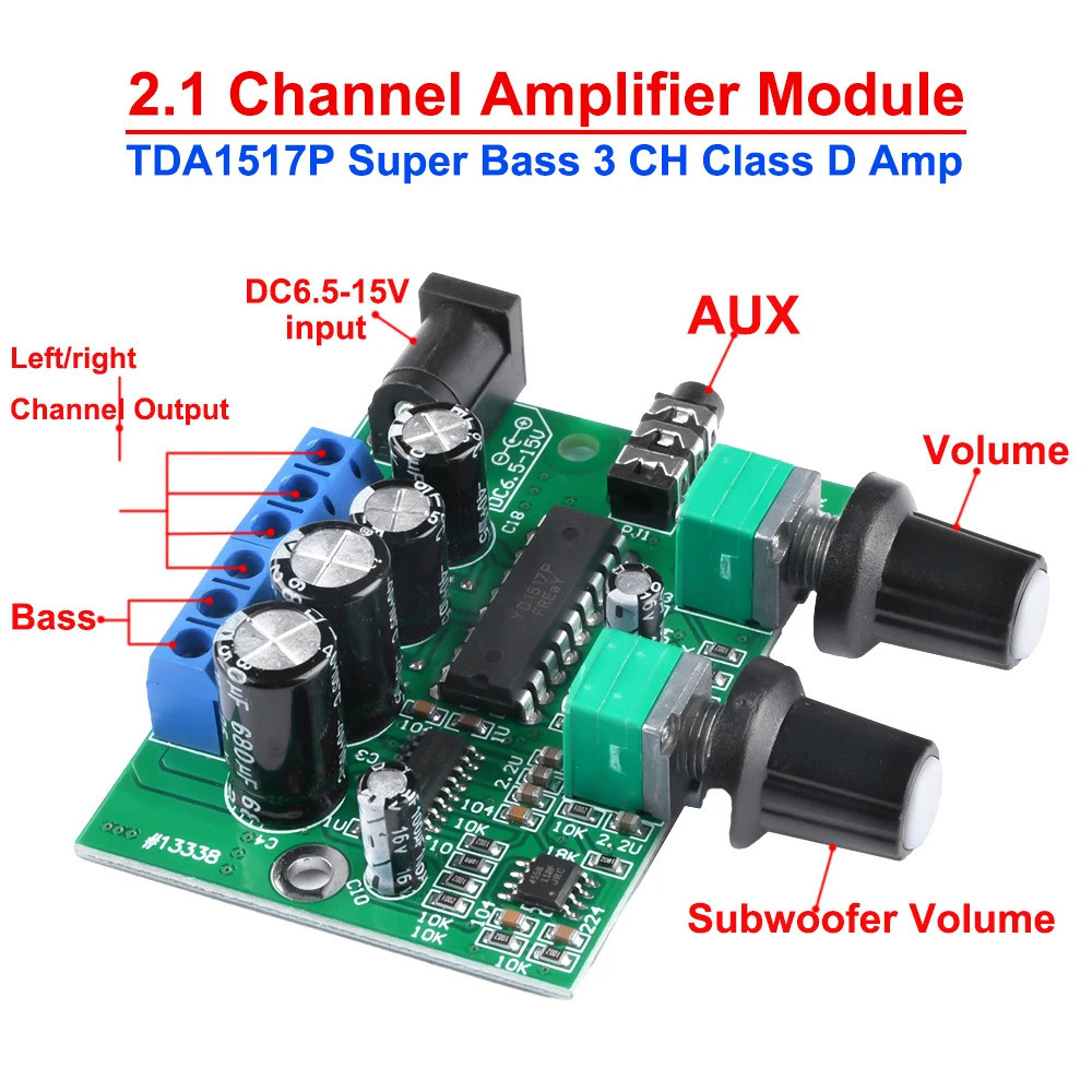TDA1517P 2.1 Super Bass Mini Micro 3 CH Power Amplifier Board 6W + 6W + 25W HIFI Class D ดิจิตอลเครื