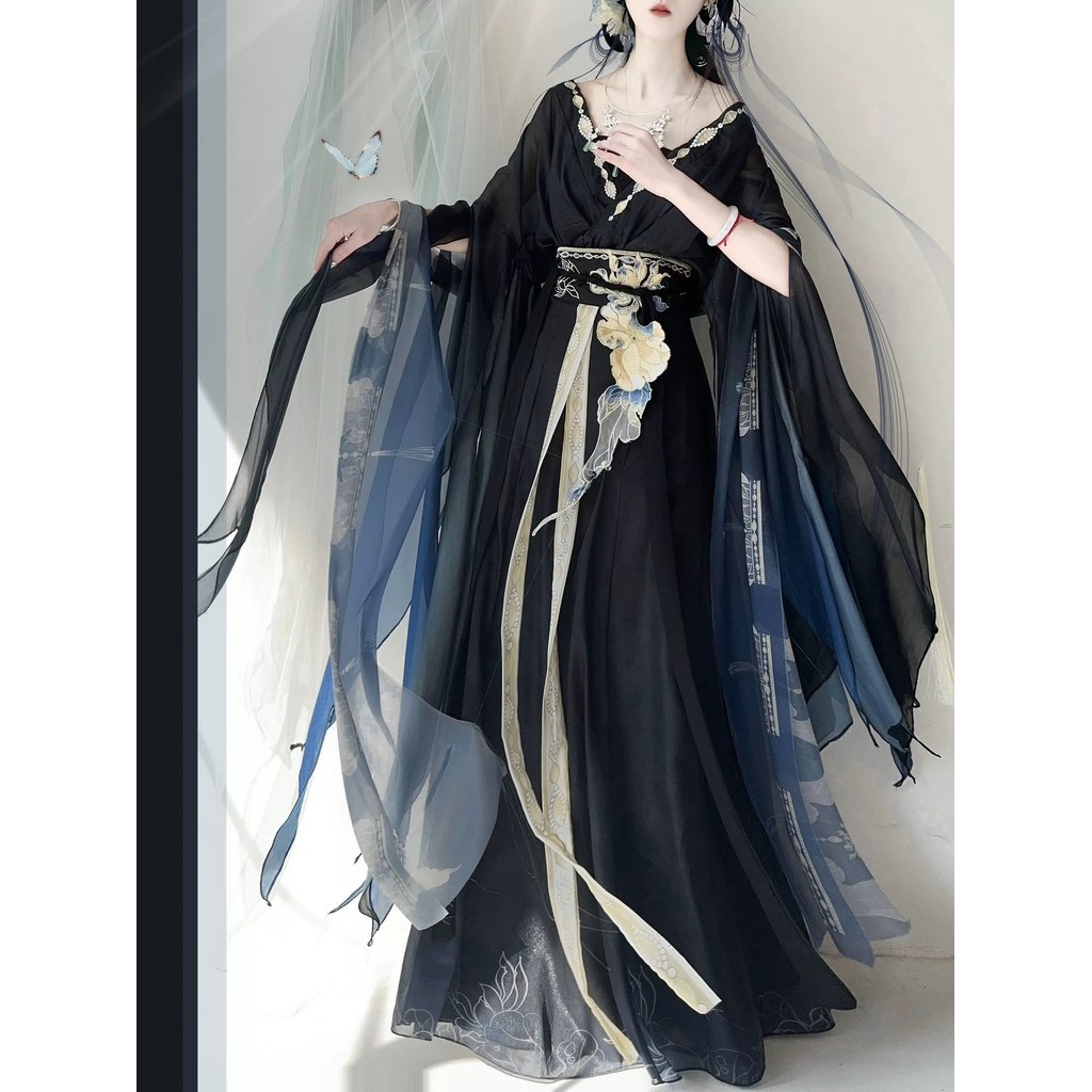 ต้นฉบับHanfu [Moli] หญิงWei Jin Southern North Dynasty Super Fairyหักแขนปักเอวยาวฤดูใบไม้ผลิฤดูร้อนแ