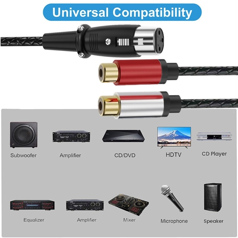 Moon Female 3Pin to 2RCA Y Splitter Patching Cable ไม่สมดุล 3Pin Female to 2RCA
