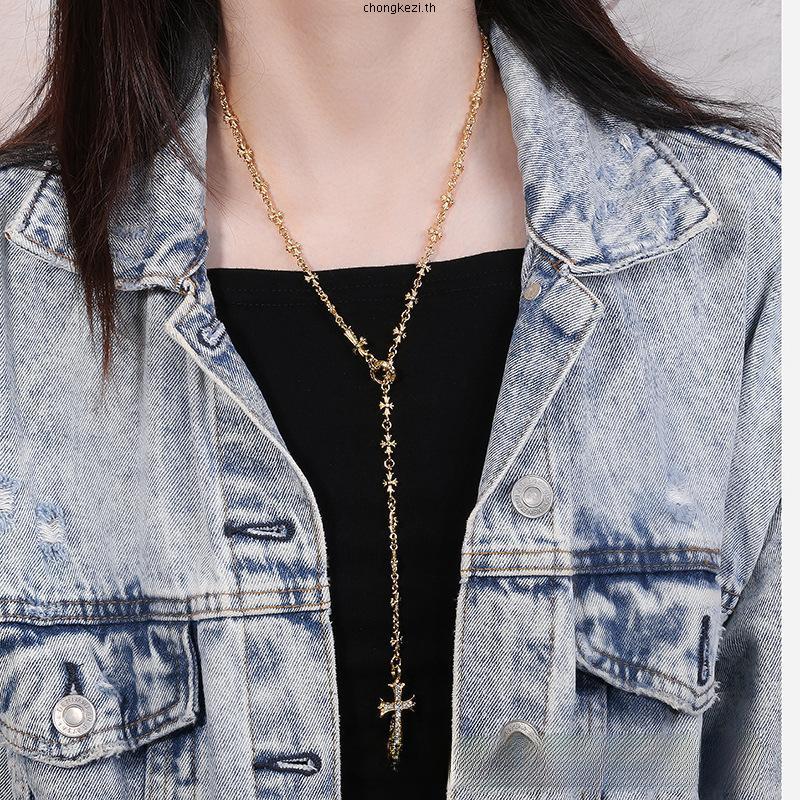 สร้อยคอ Chrome Hearts/22K Gold Diamond Cross สร้อยคอแบบพับเก็บได้