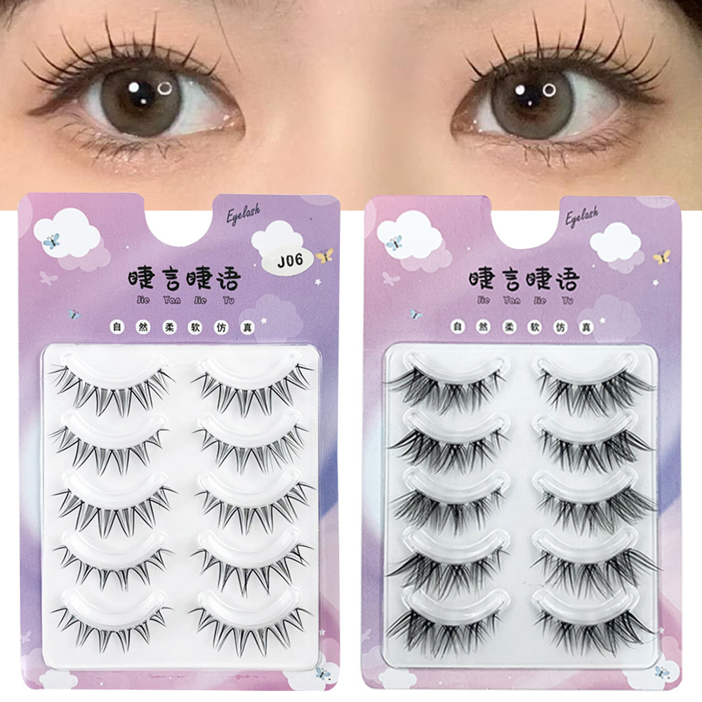 ความงามเครื่องสําอางการ์ตูน Eye แต่งหน้าขนตาปลอมก้านโปร่งใสธรรมชาติ Wispy Reusable Lash Extension 5 คู่