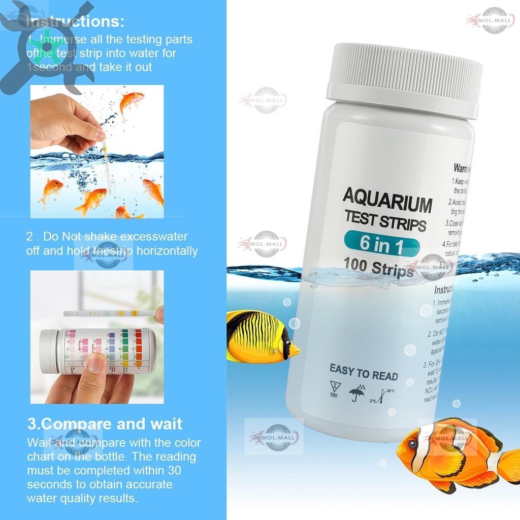 100pcs Aquarium Test Strips 7 in 1 Fish Tank Test Kit น้ําจืดน้ําเค็ม Aquarium Water pH Test Strips 