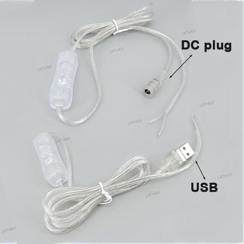 2M 22awg 3A โปร่งใส 5V USB DC 12V หญิงสายชายปุ่มสวิทช์ Connector สายไฟ 14TH89