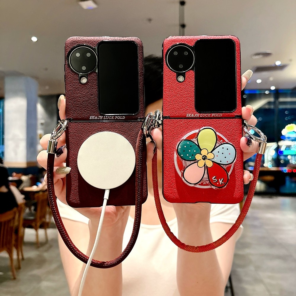 Magnetic Simple สําหรับ OPPO Find N3 N2 Flip Case Minimalist หนัง N3Flip N2Flip พร้อมสายคล้องเคสโทรศ