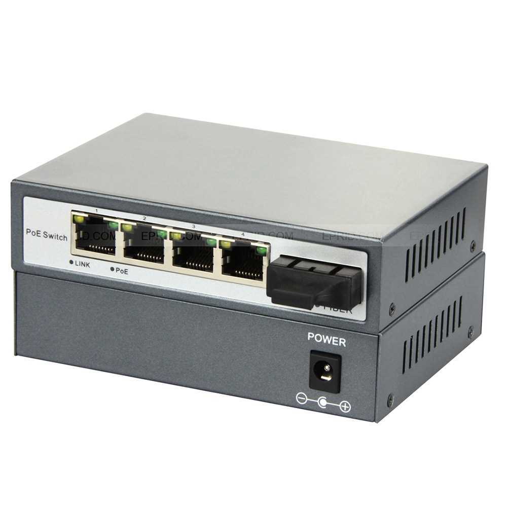 5 พอร์ต Gigabit Switch 1 SC Fiber 4 PoE พอร์ตอะแดปเตอร์แปลงไฟ I