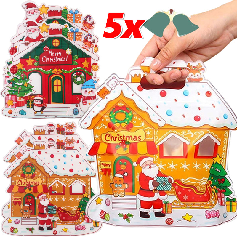 1-5ชิ้นคริสต์มาสลูกอม/คุกกี้กระเป๋าซิป-เด็กมือถือถุงของขวัญ-หิมะบ้านของขวัญถุงบรรจุภัณฑ์