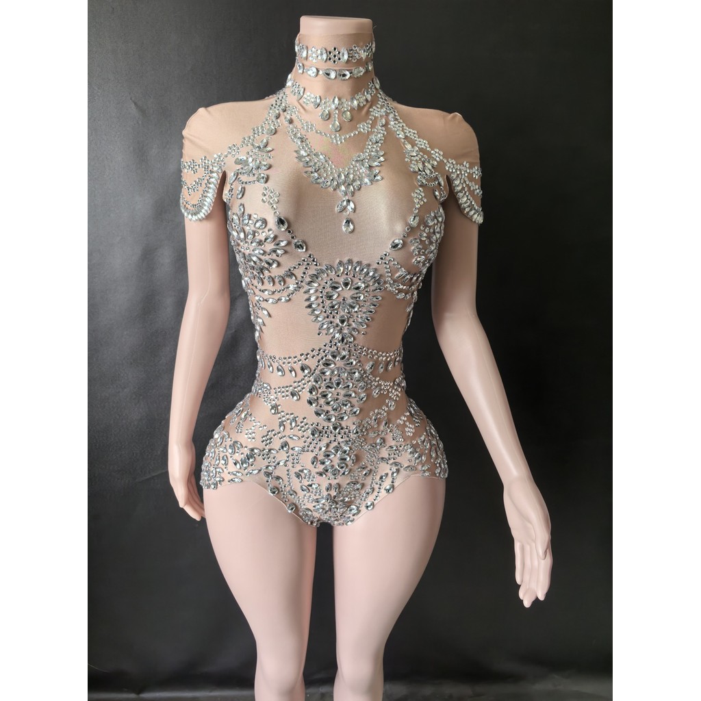 European and American shiny rhinestone high collar sleeveless mesh see-through plaid skirt, evening 