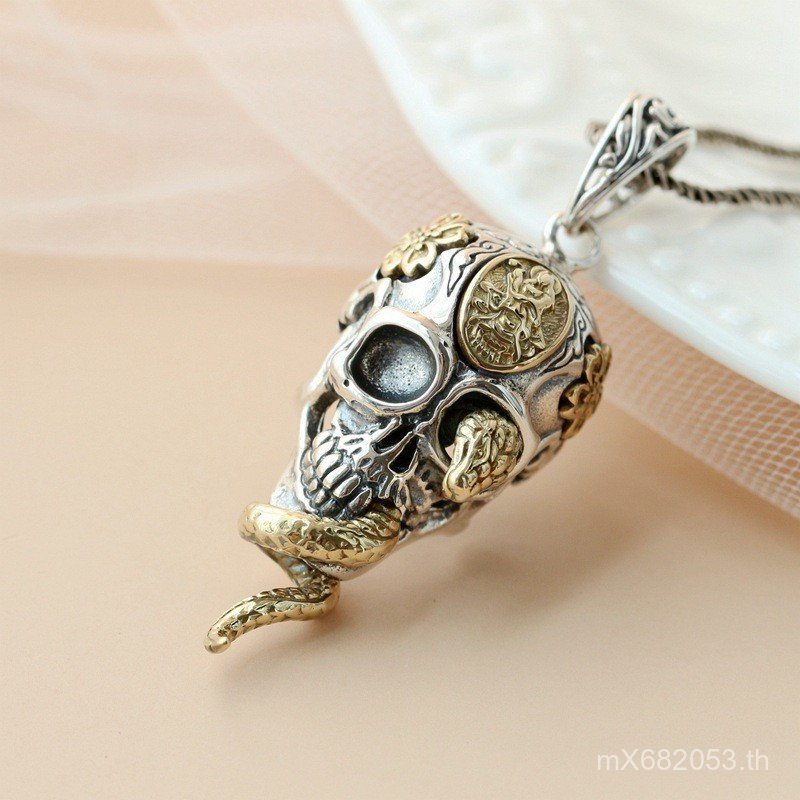 ขายส่ง Nafu Silver Pavilion สร้อยคอหัวกะโหลกเงินสเตอร์ลิง งานแฮนด์เมイค์ สไตล์เรโทร สำหรับผู้ชาย