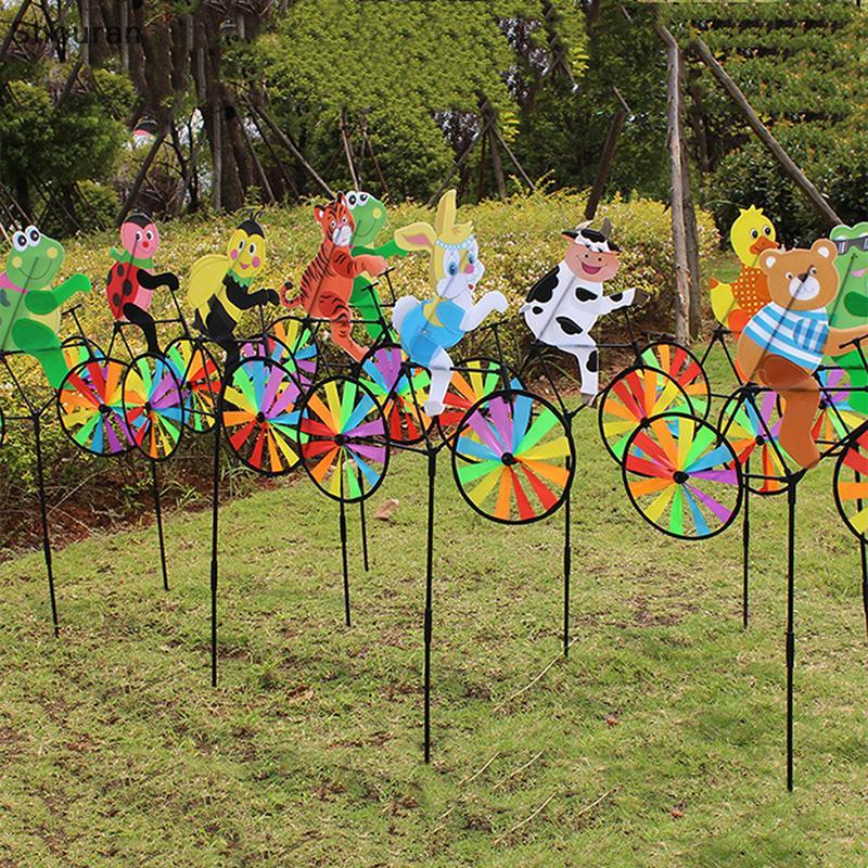 (niangben888) Pig Bee Tiger on Bike DIY Windmill Animal Bicycle Wind Spinner ตกแต่งสนามหญ้า [ใหม่]