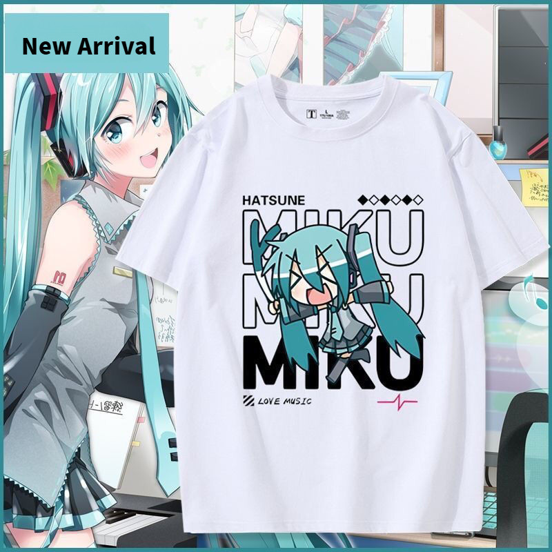 เสื้อยืดผ้าฝ้าย 100% Unisex Hatsune Miku สไตล์ STREET CASUAL สำหรับหนุ่มสาว ขนาด S-5XL