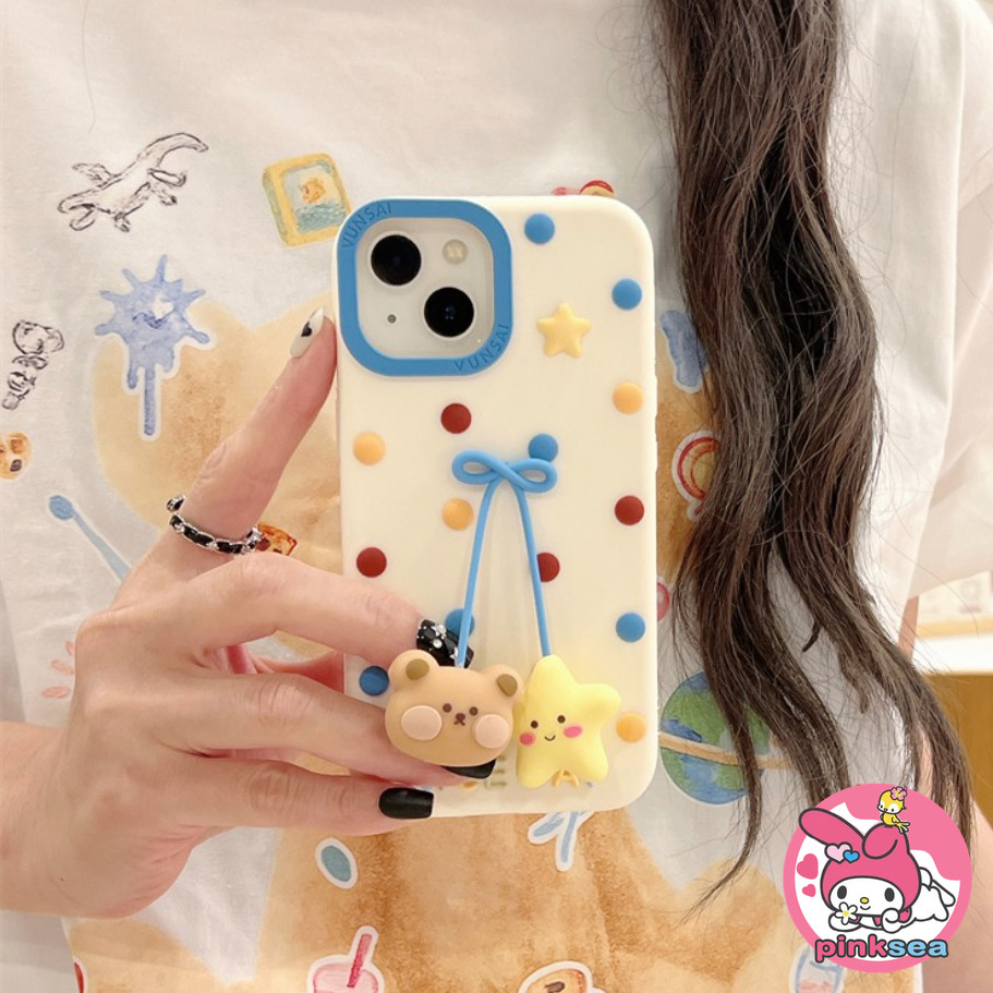3D กรณีโทรศัพท์จี้ดาวหมีการ์ตูนน่ารักที่เข้ากันได้สำหรับ iPhone 17 16 15 14 13 12 Pro Max Ins แฟชั่นนุ่มซิลิโคนกันกระแทก