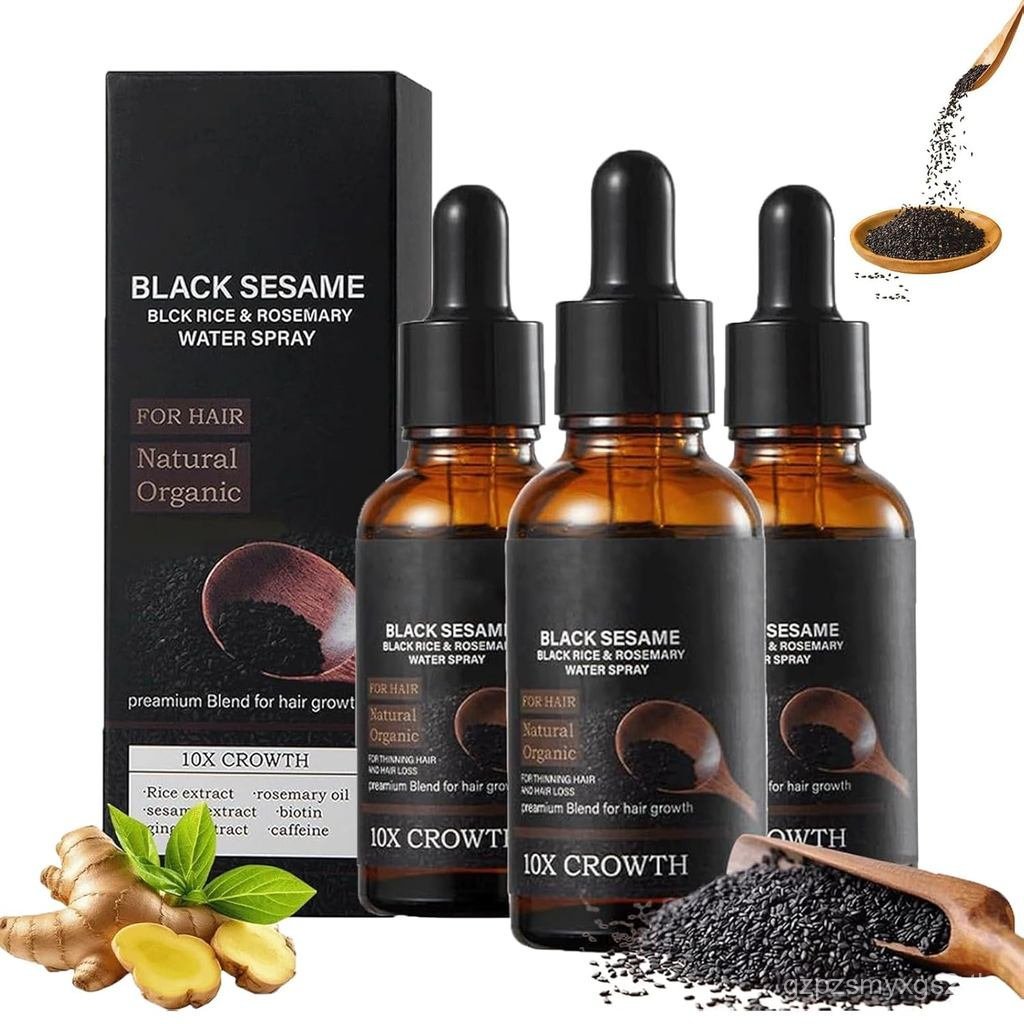 3Pcs Black Sesame Hair Growth Oil,Sesame Hair Growth Serum & Oil, Black Rice & Rosemary Water Spray,