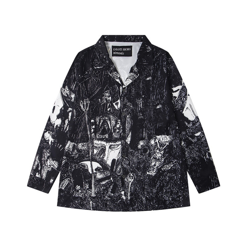 ERD Melancholy Rich Second Generation Smurf Silk Satin Niche Full Print Graffiti Loose Long Sleeve S