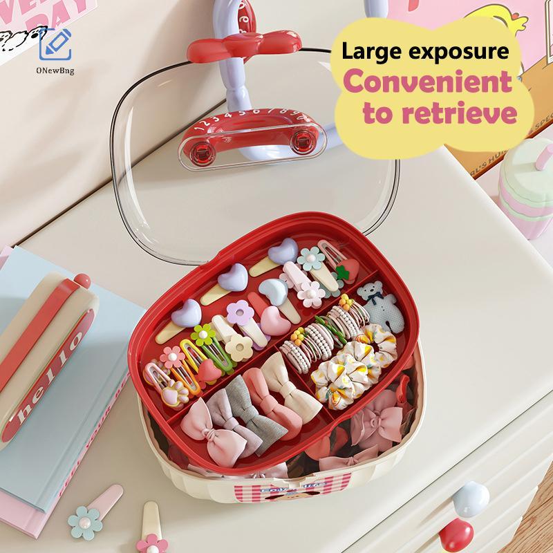 ONew 1PC เด็กอุปกรณ์เสริมผมกล่อง Double-layer แบบพกพาคลิปผมต่างหูสร้อยข้อมือสร้อยคอแต่งหน้ากล่องเก็บ